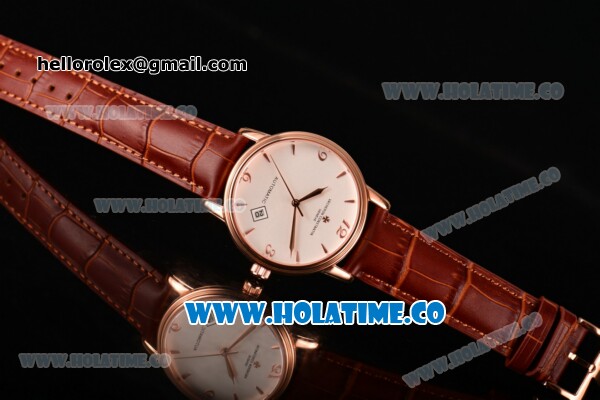 Vacheron Constantin Patrimony Miyota 9015 Automatic Rose Gold Case with White Dial and Arabic Numeral/Stick Markers - Click Image to Close